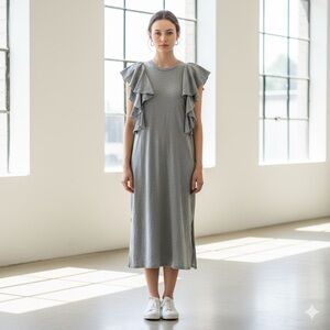 FACETASM heather grey ruffle cotton jersey midi dress – Large (3)